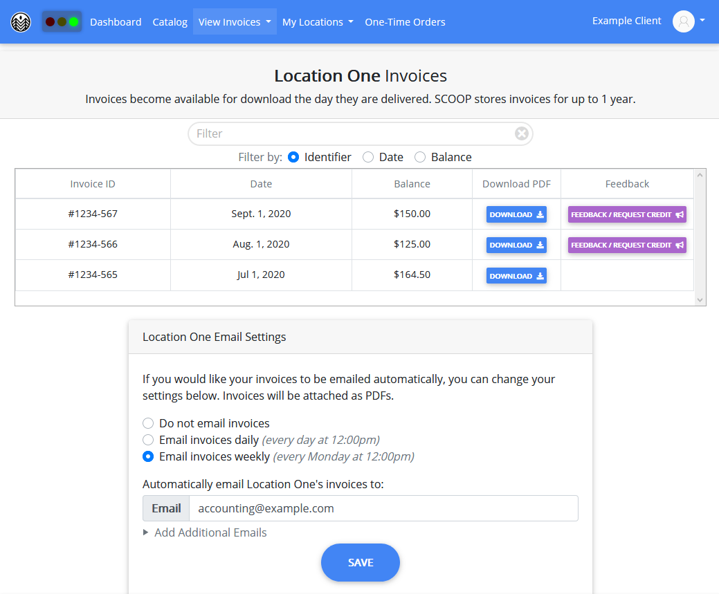 Invoice Settings Example